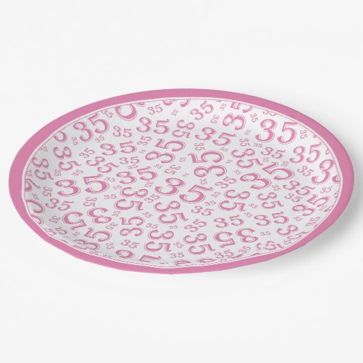 35 jaar Willekeurig Getal Patroon Roze/Wit Papieren Bordje (Gekanteld)