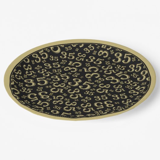 35 Jaar Willekeurig Getal Patroon Zwart/Goud Papieren Bordje (Gekanteld)