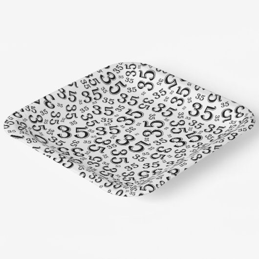 35 jaar Willekeurig Getal Patroon Zwart/Wit Papieren Bordje (Gebogen)