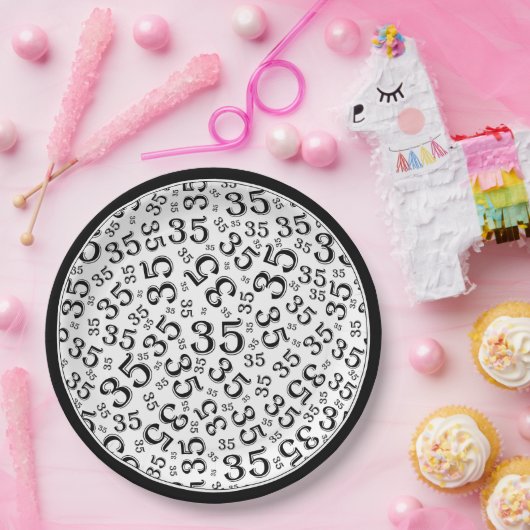 35 jaar Willekeurig Getal Patroon Zwart/Wit Papieren Bordje (Feest)