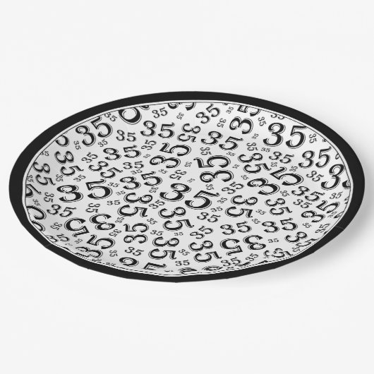 35 jaar Willekeurig Getal Patroon Zwart/Wit Papieren Bordje (Gekanteld)