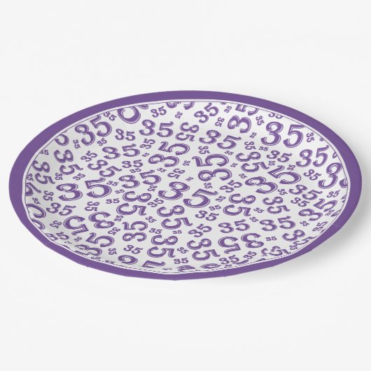 35 jaar Willekeurig getallenpatroon Paarse/witte Papieren Bordje (Gekanteld)