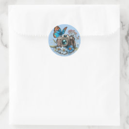35 mm Camera, Vlinder en Bloemen Ronde Sticker
