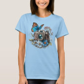 35 mm Camera, Vlinder en Bloemen T-shirt (Voorkant)