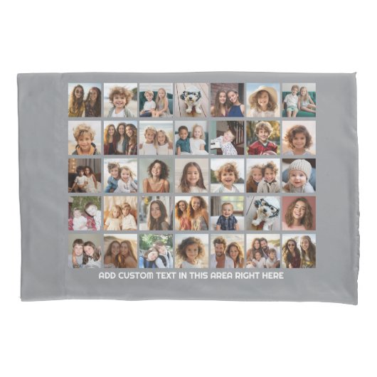 35 Photo Collage Grid - 1 Tekstvak - grijs wit Kussensloop (Voorkant)