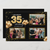 35 th Birthday Gold Silver Black Balloons Kaart (Voorkant / Achterkant)