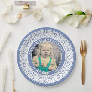 35 Uw foto Willekeurige nummer Patroon Blauw/Wit Papieren Bordje