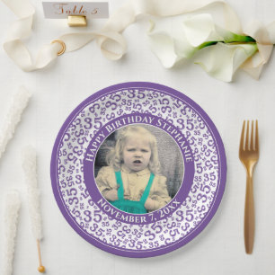 35 Uw foto Willekeurige nummerpatroon Paarse/wit Papieren Bordje