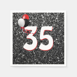 35e Birthday-ballonnen op Black Glitter Napkins Servet