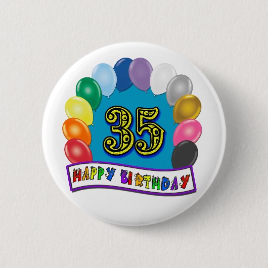 35e Birthday-ballonontwerp Ronde Button 5,7 Cm (Voorkant)