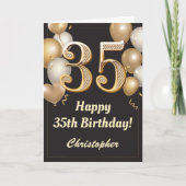 35e Birthday Black en Gold Balloons Confetti Kaart (Voorkant)