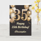 35e Birthday Black en Gold Balloons Confetti Kaart (Gele Bloem)