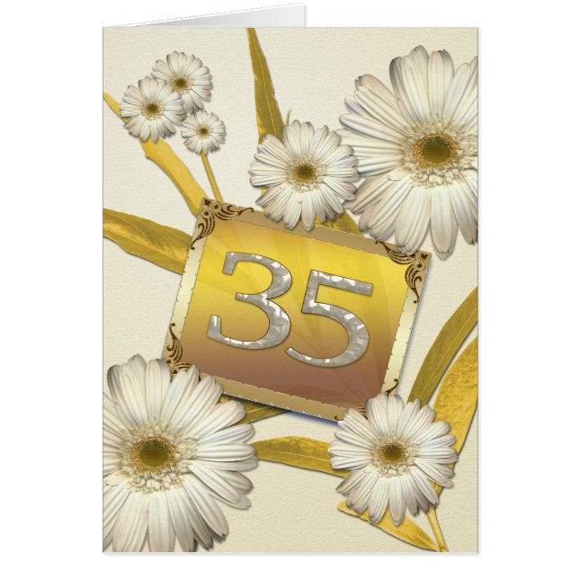35e Birthday-kaart met daisies. (Voorkant)