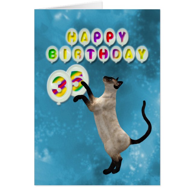 35e Birthday-kaart met siamese katten (Voorkant)