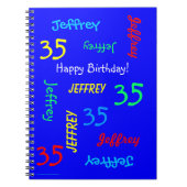 35e Birthday Party Blue Guest Book, Name, spiraal Notitieboek (Voorkant)