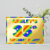 35e Birthday Party — Fun, regenboogspectrum "35" Folie Uitnodiging (Staand Voorkant)