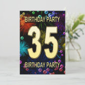 35e 'Birthday Party'-uitnodigingen vuurwerk bellen Kaart (Staand voorkant)