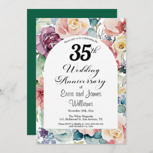 35e bruiloft Jubileum Elegant Script Floral Kaart