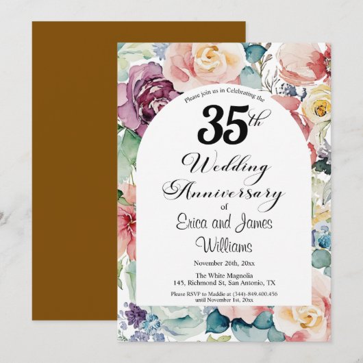 35e bruiloft Jubileum Elegant Script Floral Kaart (Voorkant / Achterkant)