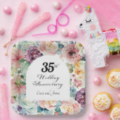 35e bruiloft Jubileum Elegant Script Floral Papieren Bordje (Feest)