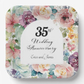 35e bruiloft Jubileum Elegant Script Floral Papieren Bordje (Voorkant)