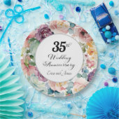 35e bruiloft Jubileum Elegant Script Floral Papieren Bordje (Feest)