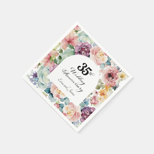 35e bruiloft Jubileum Elegant Script Floral Servet (Hoek)