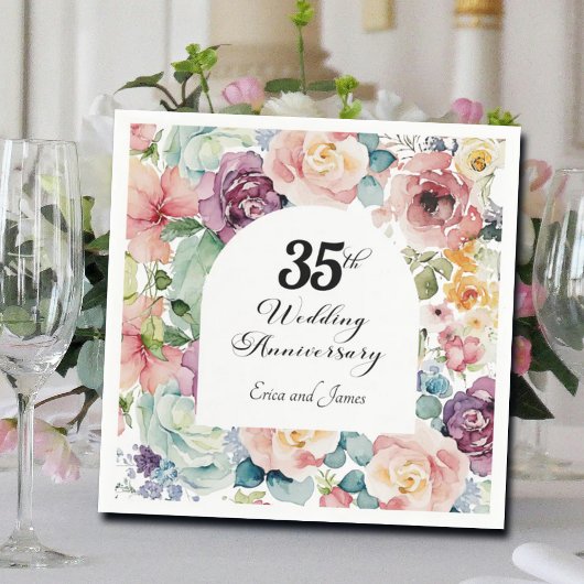 35e bruiloft Jubileum Elegant Script Floral Servet