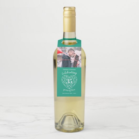 35e bruiloft Jubileum foto emerald gem hart Flessenhanger (Op fles)