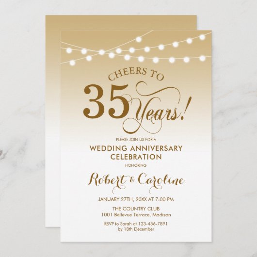 35e bruiloft Jubileum - Goud Wit Kaart (Voorkant / Achterkant)