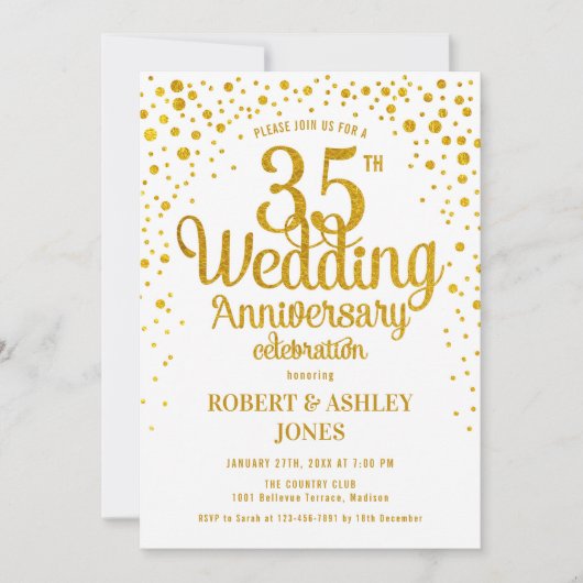 35e bruiloft Jubileum - Goud & Wit Kaart (Voorkant)