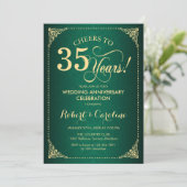 35e bruiloft Jubileum - Green Gold Damask Kaart (Staand voorkant)