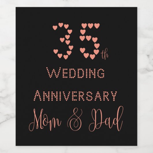 35e bruiloft Jubileum koraal bruiloft ouders Wijn Etiket (Enkel label)