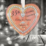 35e bruiloft Jubileum koraal | Diamonds Keepslag Ornament<br><div class="desc">Elegant faux (bedrukt) diamanten en koral 35th Wedding Jubileum houden het ontwerp van het ornament van Holiday Hearts Design (gereserveerde rechten) in het oog. De gebieden van de sjabloon worden verstrekt voor u om met uw namen, verjaardag en datum te personaliseren. De stijlen, de grootte en het plaatsen van de...</div>