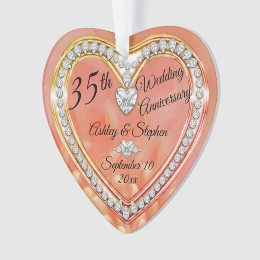 35e bruiloft Jubileum koraal | Diamonds Keepslag Ornament (voorkant)