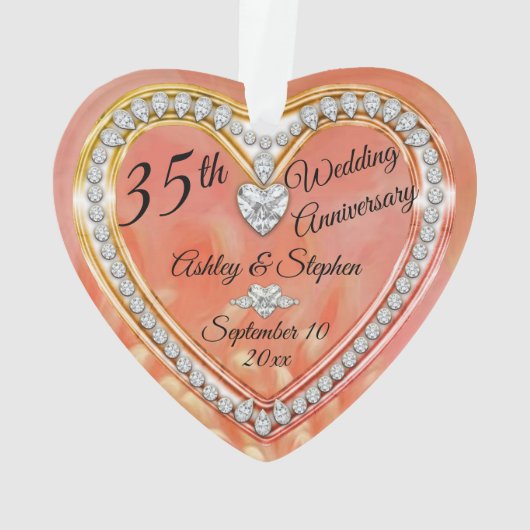 35e bruiloft Jubileum koraal | Diamonds Keepslag Ornament (achterkant)