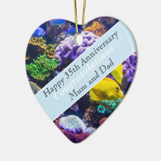 35e bruiloft Jubileum koraal Keramisch Ornament (Links)