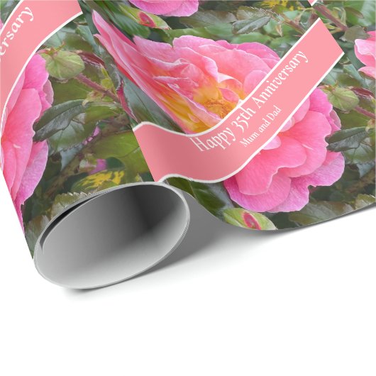 35e bruiloft Jubileum Koraal Roos Cadeaupapier (Rol Hoek)
