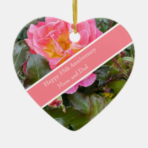 35e bruiloft Jubileum Koraal Roos Keramisch Ornament