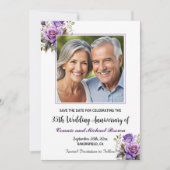 35e bruiloft Jubileum Paarse Rozen Foto Save The Date (Voorkant)