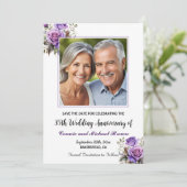 35e bruiloft Jubileum Paarse Rozen Foto Save The Date (Staand voorkant)