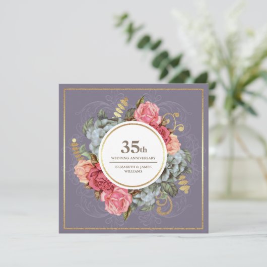 35e bruiloft Jubileum Partij  Floral Kaart (Staand voorkant)