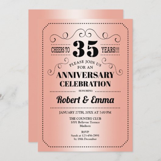 35e bruiloft Jubileum Party - Koraal Kaart (Voorkant / Achterkant)