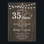 35e bruiloft Jubileum - Rustiek Hout Kaart<br><div class="desc">35e bruiloft Jubileum uitnodiging. Rustiek ontwerp met donkerbruin houtpatroon en sprookjesachtige strijklichten. Beschikt over een elegant script lettertype. Hoera voor 35 jaar! Kan worden gepersonaliseerd in elk jaar van het huwelijk! Stuur me een bericht als je nog meer maatwerk nodig hebt.</div>