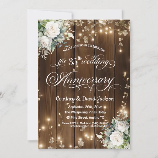 35e bruiloft Jubileum Rustieke String Lights Kaart (Voorkant)