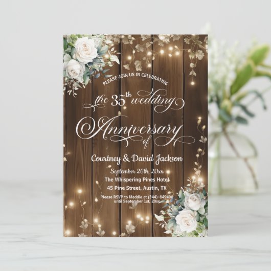 35e bruiloft Jubileum Rustieke String Lights Kaart (Staand voorkant)