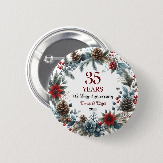 35e Coral Wedding Jubileum Elegant Winter Ronde Button 5,7 Cm (Voorkant /achterkant)