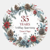 35e Coral Wedding Jubileum Elegant Winter Ronde Sticker (Voorkant)