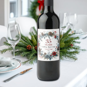 35e Coral Wedding Jubileum Elegant Winter Wijn Etiket