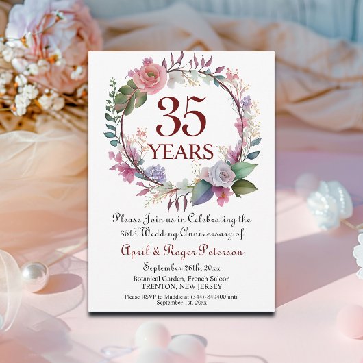 35e Coral Wedding Jubileum Floral Kaart